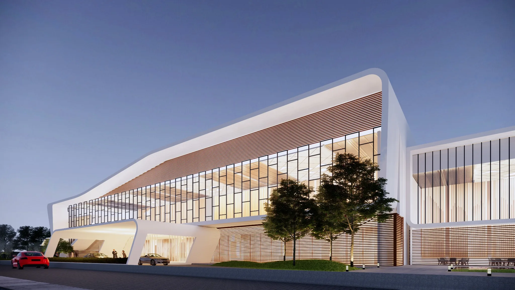 Fluid Convention Centre side facade night view